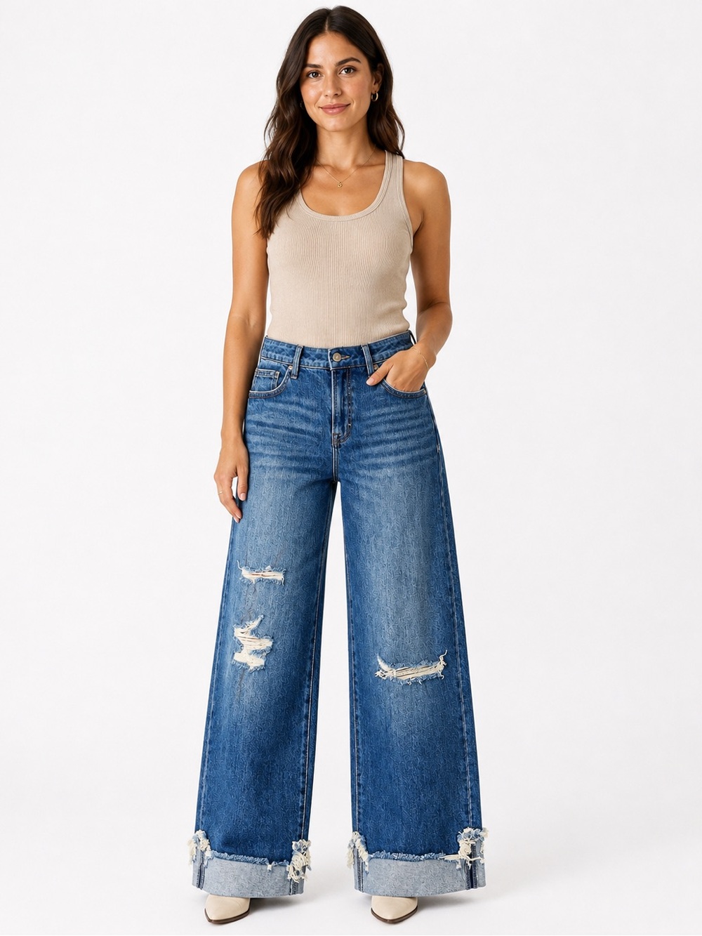 Hidden Logan Mid Rise Dad Jeans 29 Distressed Cuffed Wide Leg
